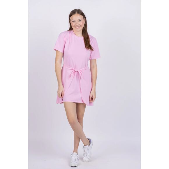 Xirena Emme Primrose Pink Short Sleeve Crewneck Tie Waist Mini Dress Size Large - Picture 1 of 6